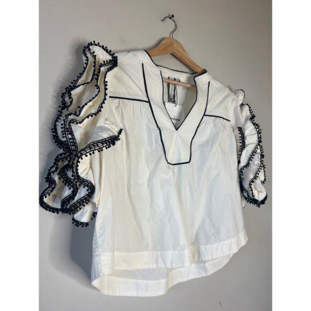 NWT Scarlett Poppies Ruffled Sleeves V Neckline Rose Top White Size: Medium - Picture 3 of 8